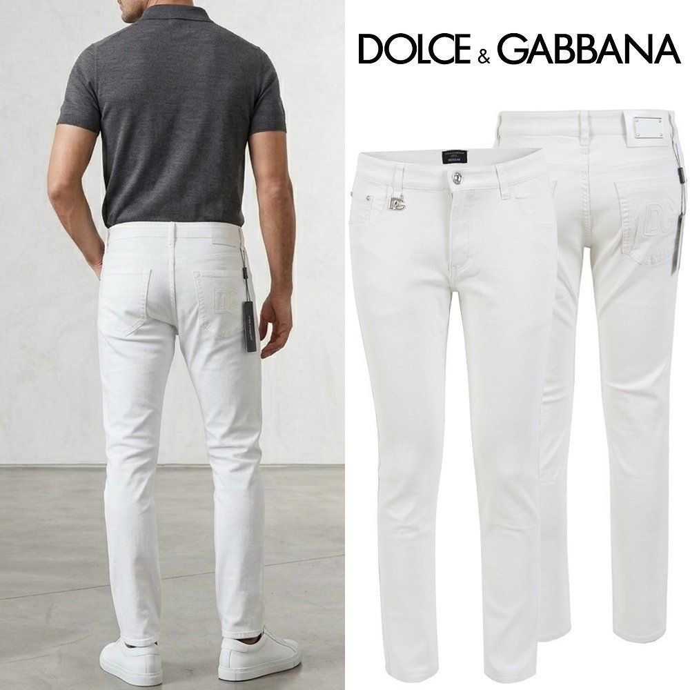 DOLCE & GABBANA 돌체앤가바나 엠보 화이트 슬림 일자진
