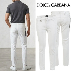DOLCE & GABBANA 돌체앤가바나 엠보 화이트 슬림 일자진