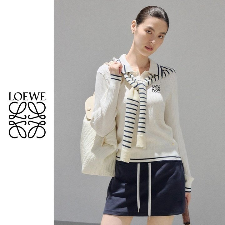 LOEWE 로에베 라인배색 꽈배기 카라니트 2COLOR