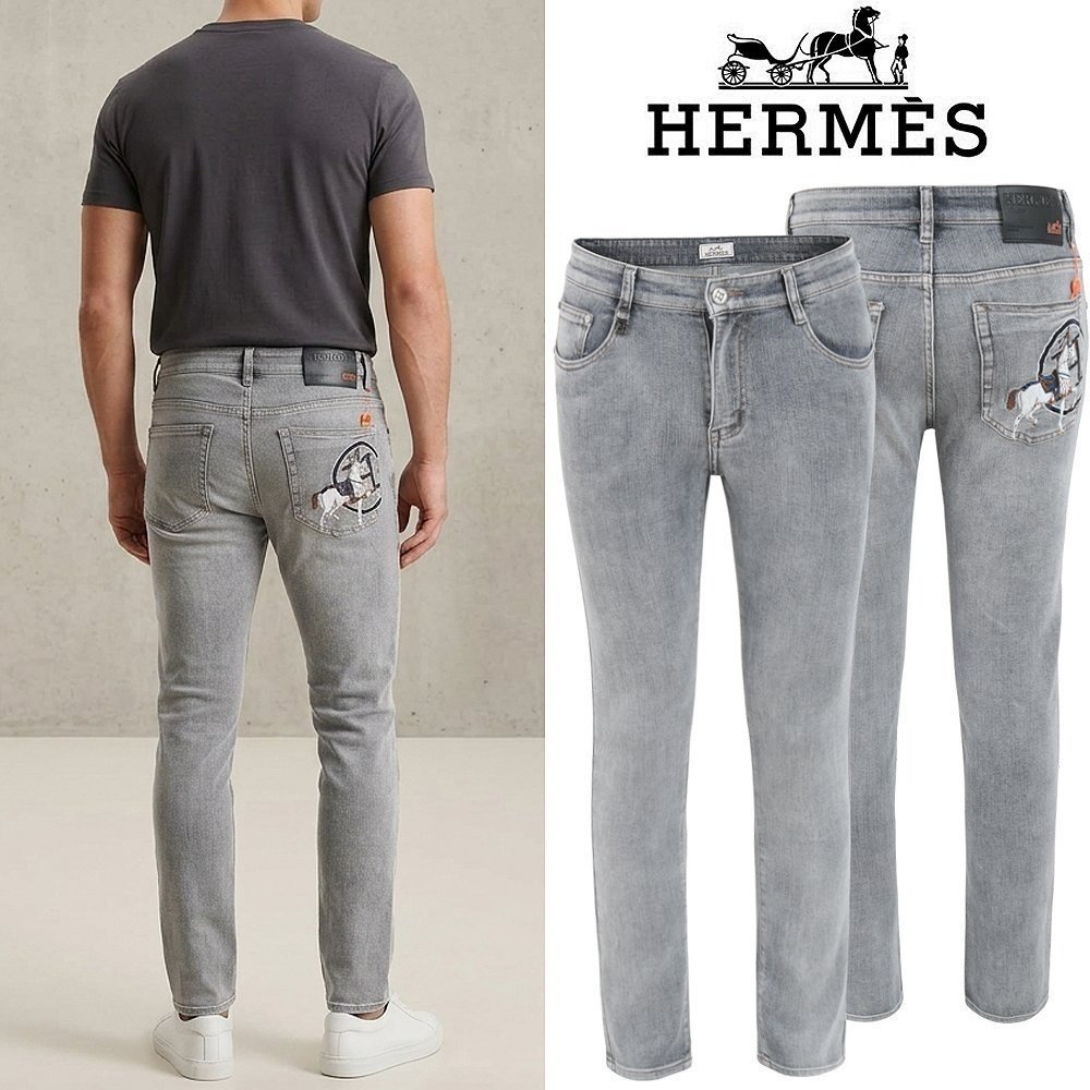 HERMES 에르메스 H 마차 자수 슬림 일자진