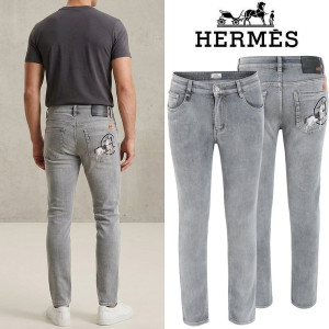 HERMES 에르메스 H 마차 자수 슬림 일자진