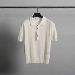 AMI 아미 화이트하트자수 린넨 반팔 카라 니트