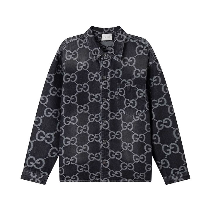 GUCCI 구찌 64260 GG 자카드 데님 셔츠