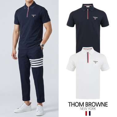 THOM BROWNE 톰브라운 레터링삼선 쿼터짚 하프니트