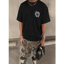 CHROME HEARTS 크롬하츠 빈티지 스모크 홀스슈 스틸 로고 숏 슬리브 티셔츠 2COLOR