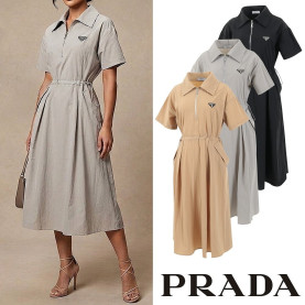 PRADA 프라다 클래식 삼각 지퍼카라 셔링 원피스