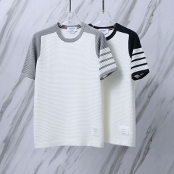 THOM BROWNE 톰브라운 018 사선 케이블 컬러 블록 니트 반팔