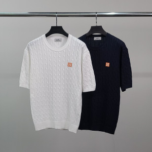●7월 판매 10위● HERMES 에르메스 로고와펜 케이블 라운드 반팔 니트