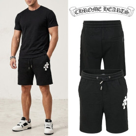 CHROME HEARTS 크롬하츠 레더 크로스 엠보 하프 팬츠 2COLOR