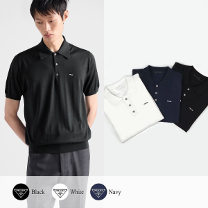 PRADA 프라다 레터링 로고 카라 반팔 니트