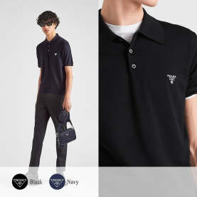 PRADA 프라다 밀로노 자수 로고 카라 반팔 니트