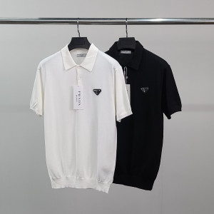 PRADA 프라다 로고와펜 클래식 반팔 카라 니트