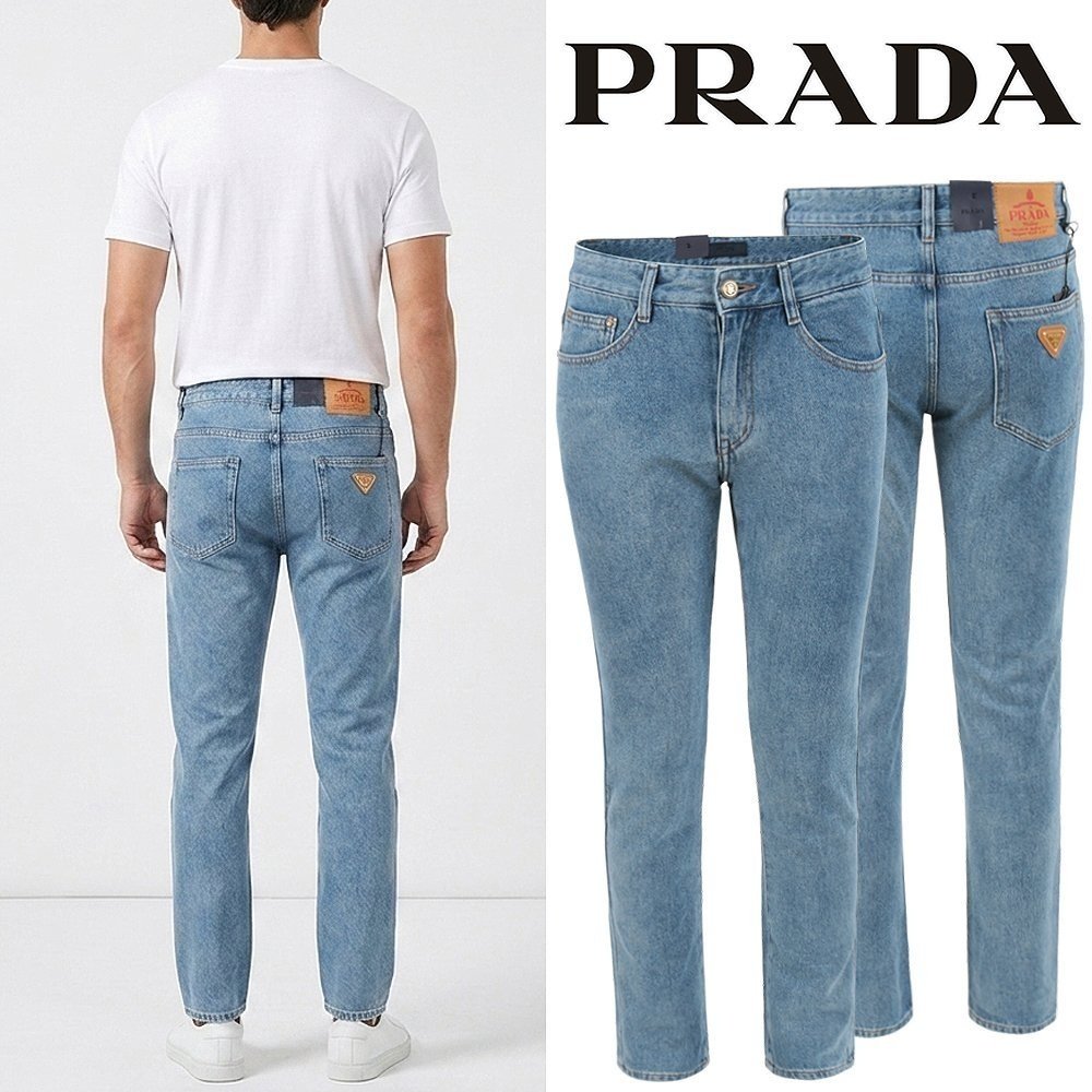 PRADA 프라다 골드 삼각로고 워싱 슬림 일자진