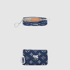 LOUIS VUITTON 루이비통 모노그램 플라워 데님 클레 지퍼 키링 카드지갑 M27561