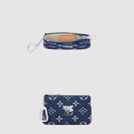 LOUIS VUITTON 루이비통 모노그램 플라워 데님 클레 지퍼 키링 카드지갑 M27561