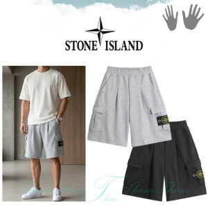 STONE ISLAND 스톤아일랜드 와이드 버뮤다 스웨트 카고 반바지