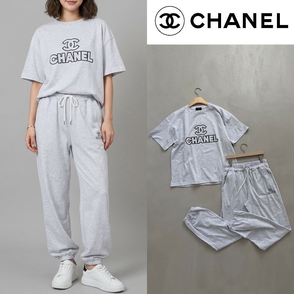 CHANEL 샤넬 네임 로고 오버핏 반팔&긴바지 셋업 2COLOR