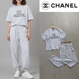 CHANEL 샤넬 네임 로고 오버핏 반팔&긴바지 셋업 2COLOR