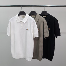 MAISON KITSUNE 메종키츠네 더블폭스 세로줄 반팔 카라 니트
