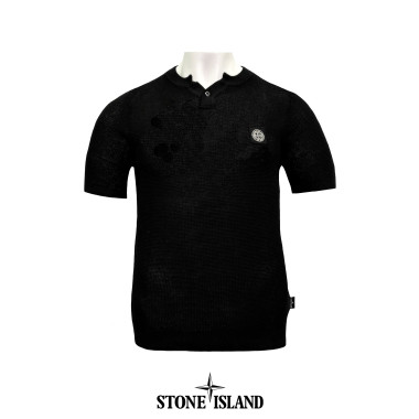 STONE ISLAND 스톤아일랜드 스퀘어 와팬 쿨링 린넨 Y 헨리넥 하프 머슬핏 니트 2COLOR