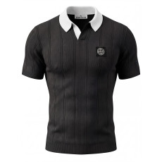 STONE ISLAND 스톤아일랜드 오픈카라 파인 게이지 리브 니트 반팔 3COLOR