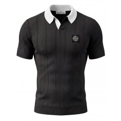 STONE ISLAND 스톤아일랜드 오픈카라 파인 게이지 리브 니트 반팔 3COLOR
