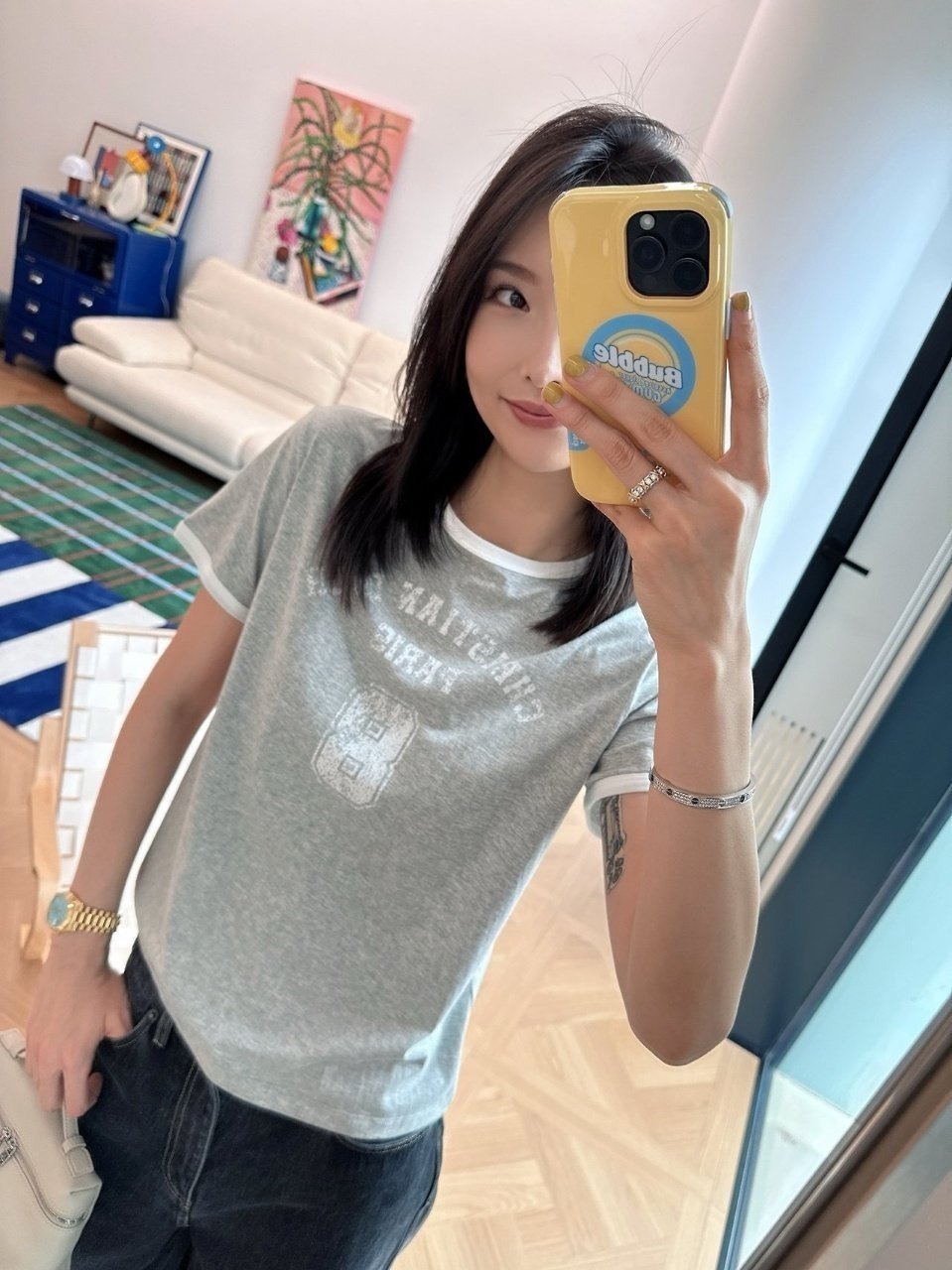 DIOR 디올 그레이&화이튼 코튼 저지 반팔