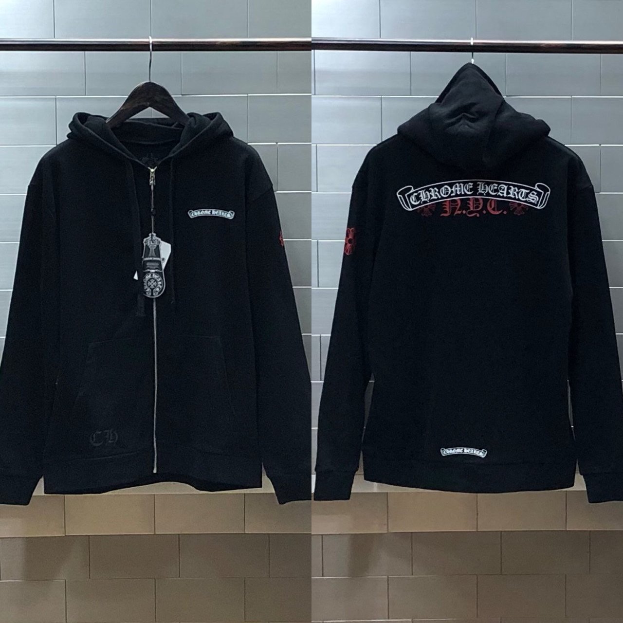 CHROME HEARTS 크롬하츠 NYC 로고 프린트 후드 집업