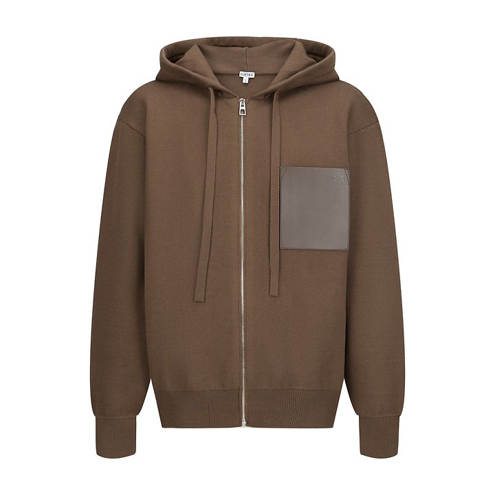 LOEWE 로에베 60303 가죽 패치 포켓 니트 후드 집업 2COLOR