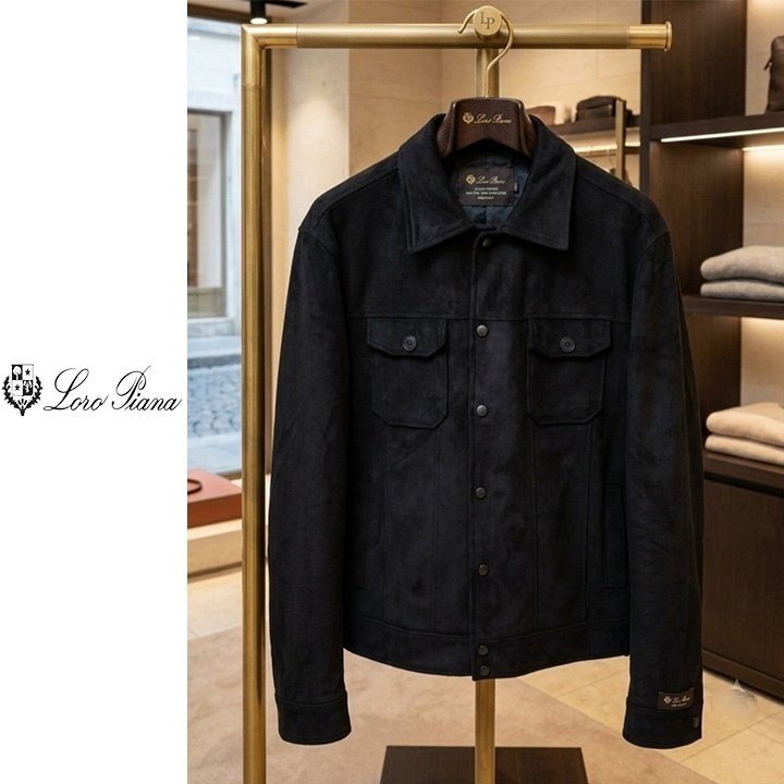 LOROPIANA 로로피아나 스웨이드 보머 자켓 블랙