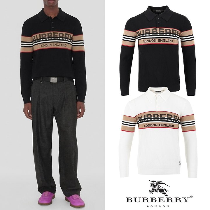 BURBERRY 버버리 아이콘 스트라이프 롱슬리브 카라 니트