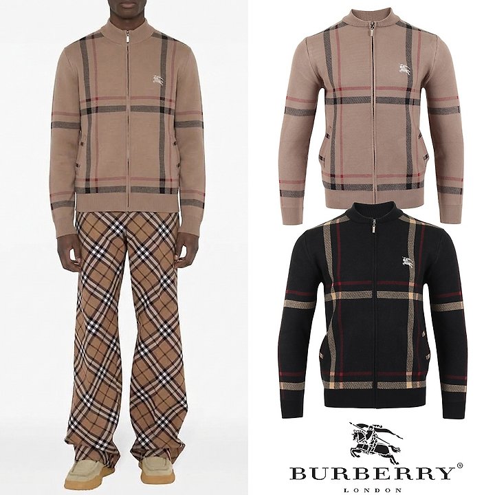 BURBERRY 버버리 기마자수 스퀘어 램스울 니트 집업