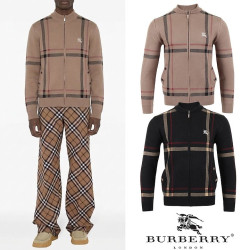 BURBERRY 버버리 기마자수 스퀘어 램스울 니트 집업