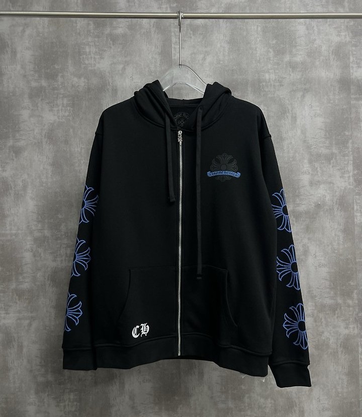 CHROME HEARTS 크롬하츠 홀스슈 블루 크랙 집업 후드 자켓