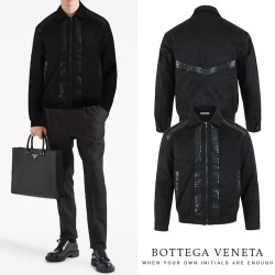 BOTTEGA VENETA 보테가베네타 레더 레이어드 스웨이드 블루종