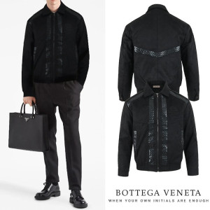 BOTTEGA VENETA 보테가베네타 레더 레이어드 스웨이드 블루종