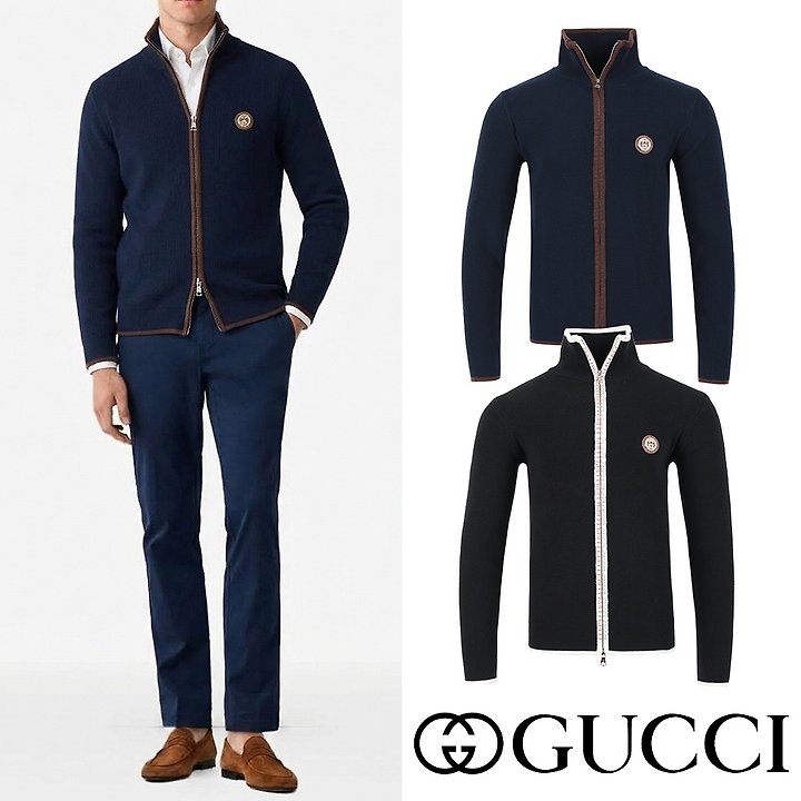 GUCCI 구찌 센터레터링 골드스틸 울니트 집업
